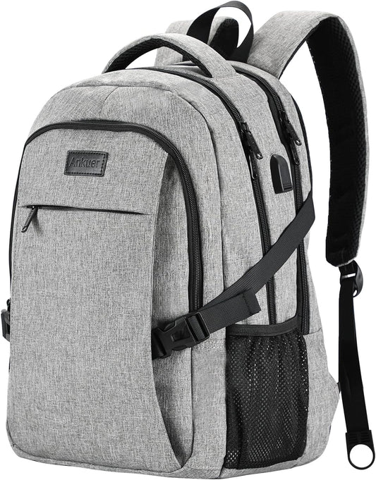 Backpacks for Men Women, Backpack Fits up 15.6 in Laptop Backpack for Travel, Backpacks with USB Charging Port, Work Business Backpack for Women (Grey)