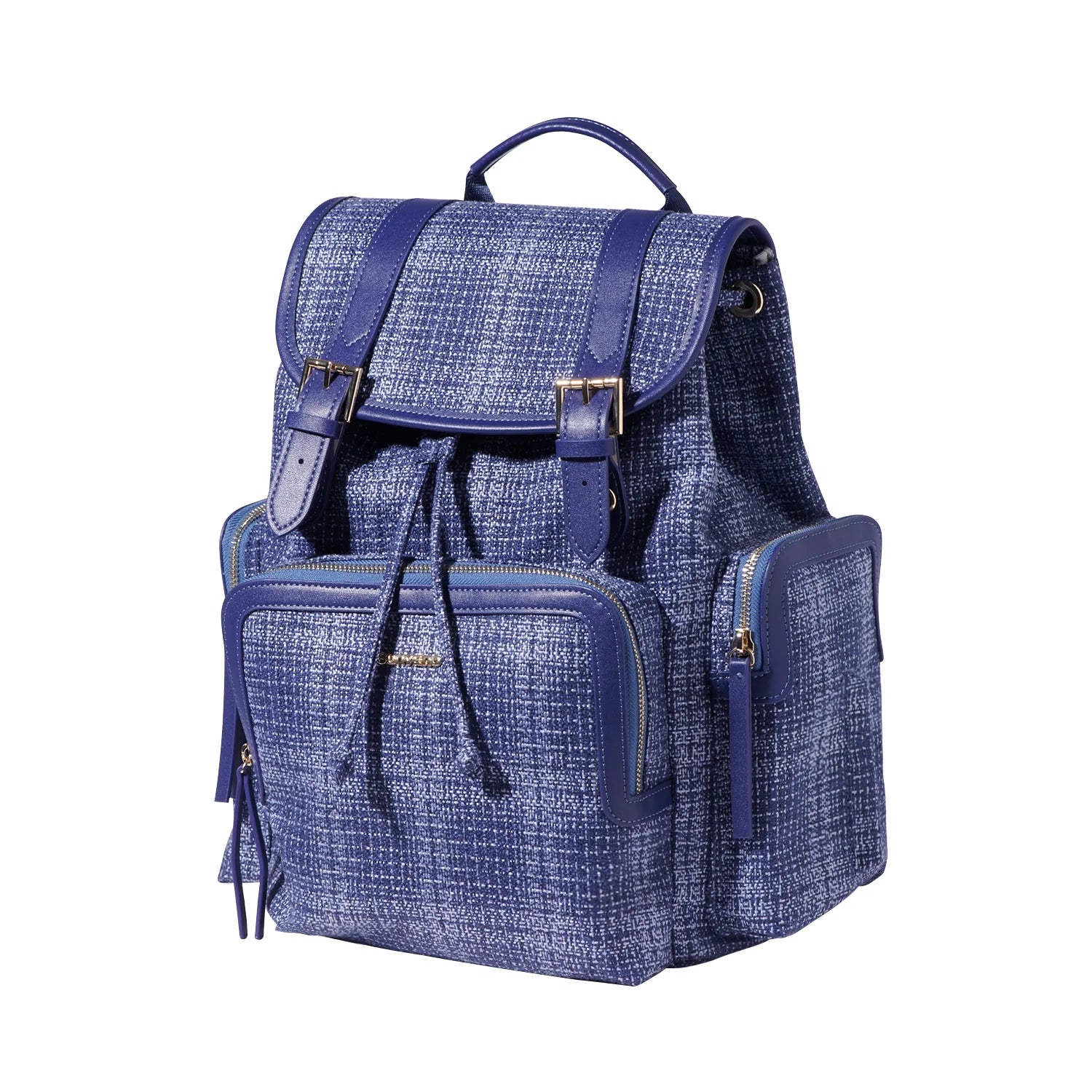 Tweed Backpack Large Capacity Diaper Bag Nappy Organizer Backpack, Blue