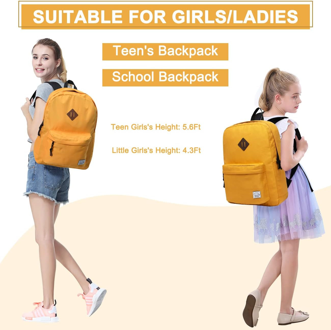 Lightweight Backpack for School, Classic Basic Water Resistant Casual Day-Pack for Travel with Bottle Side Pockets (Gold)