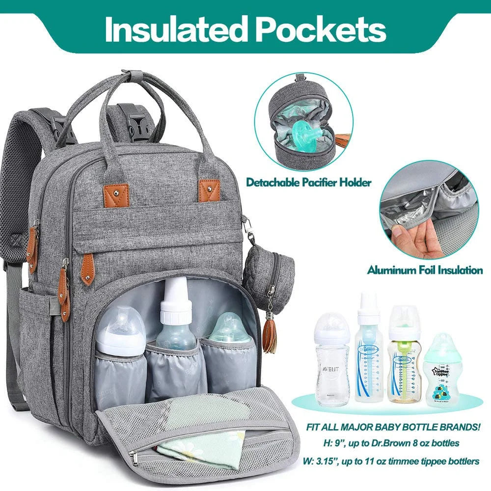 Diaper Bag Backpack with Changing Pad & Stroller Straps, Light Gray, 1 Pc