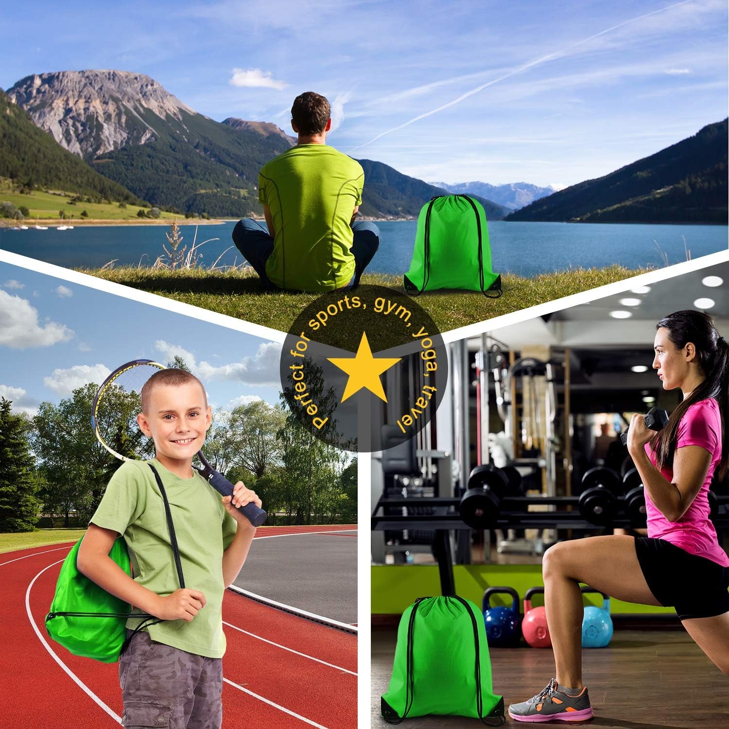 25Pcs Green Drawstring Backpack Bulk Drawstring Bags String Backpack Cinch Gym Backpack for Gym Sport Traveling