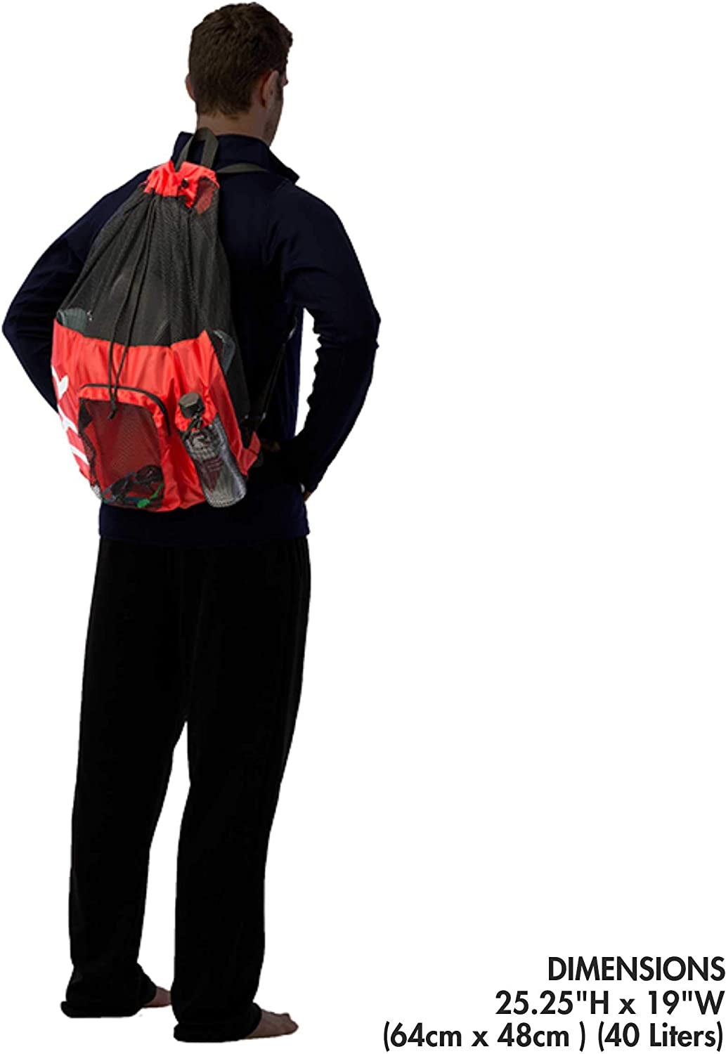 Big Mesh Mummy Backpack for Wet Swimming, Gym, and Workout Gear, Red/Navy, One Size (LBMMB3)