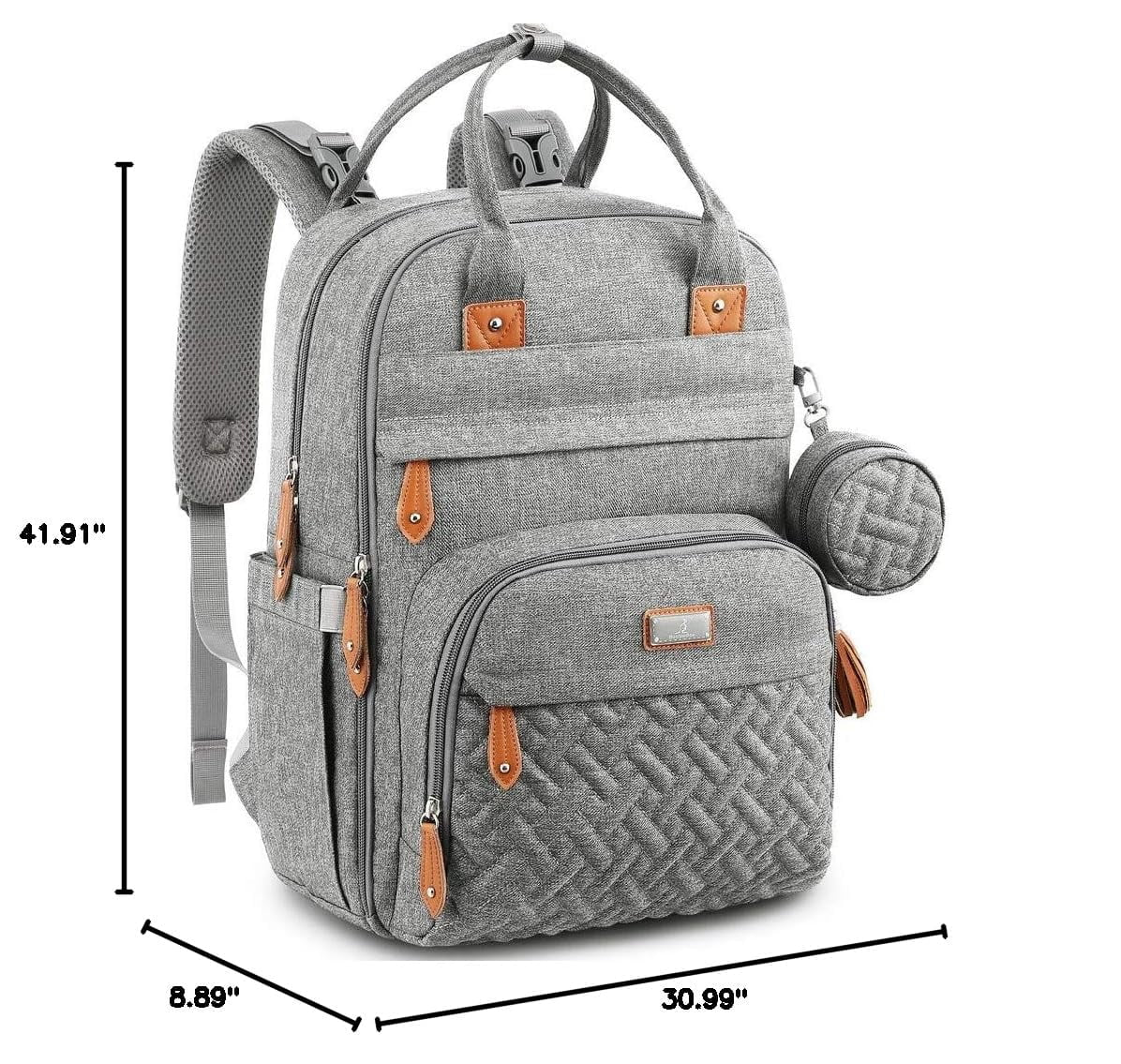 Diaper Bag Backpack with Changing Pad & Stroller Straps, Light Gray, 1 Pc