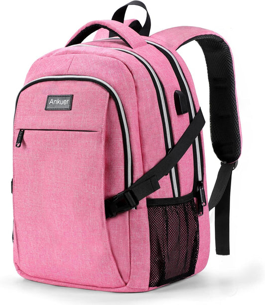 Backpacks for Women, Backpack Fits up 15.6 in Laptop Backpack for Travel, Backpacks with USB Charging Port, Work Business Backpack for School (Pink)