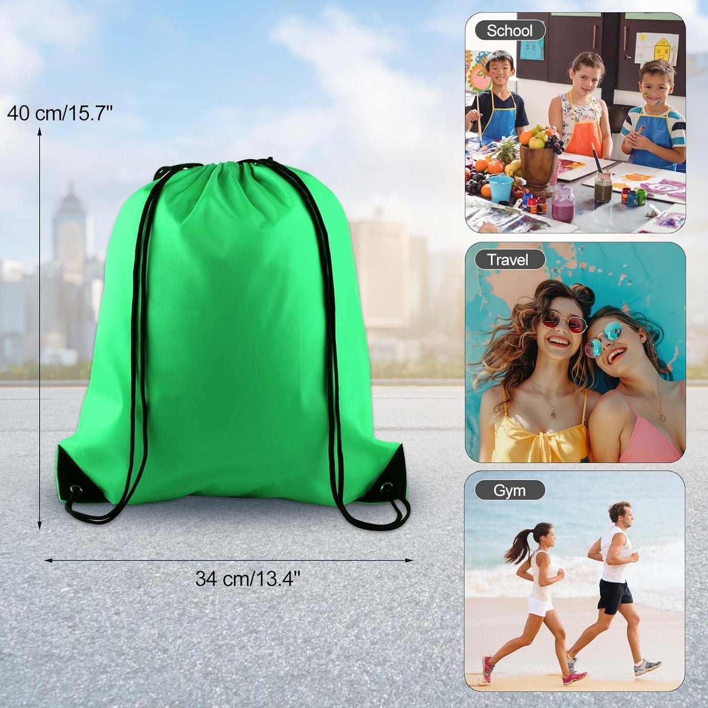 25Pcs Green Drawstring Backpack Bulk Drawstring Bags String Backpack Cinch Gym Backpack for Gym Sport Traveling