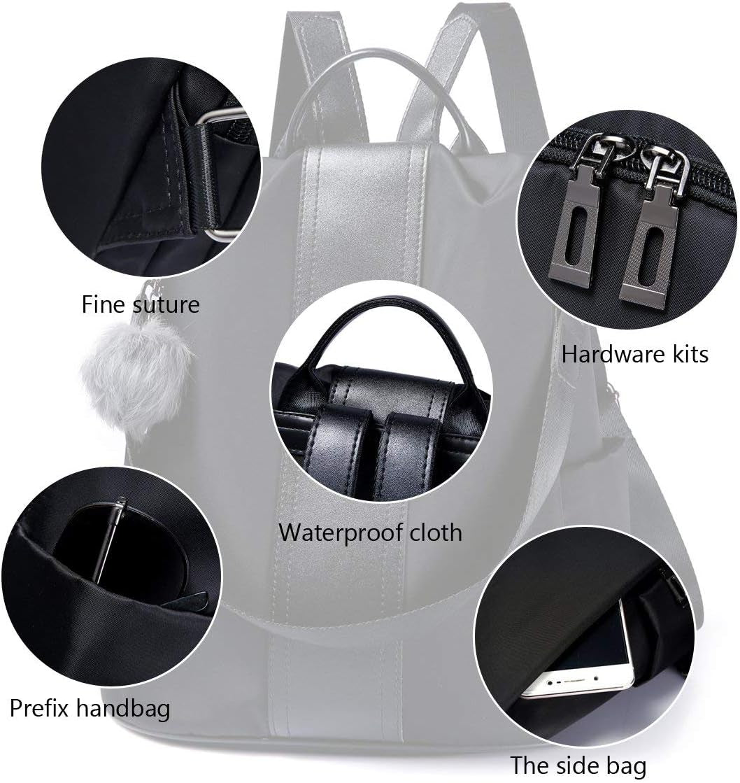 Women Backpack Purse Waterproof Nylon Anti-Theft Rucksack Lightweight Shoulder Bag