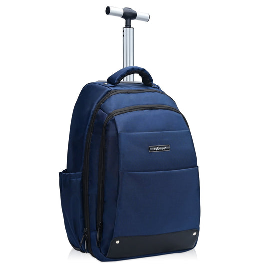 18In Rolling Backpack, Lightweight Unisex Business College Backpacks with Wheels, Waterproof Luggage Trolley Laptop Backpacks with Shoulder Straps, Blue