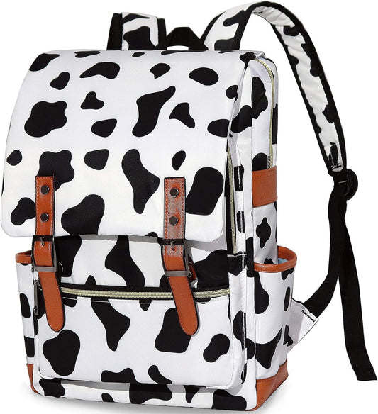 Girls Backpack College Bookbag, School Bag 15.6 Inch Laptop Backpacks for Women (Cow Print)