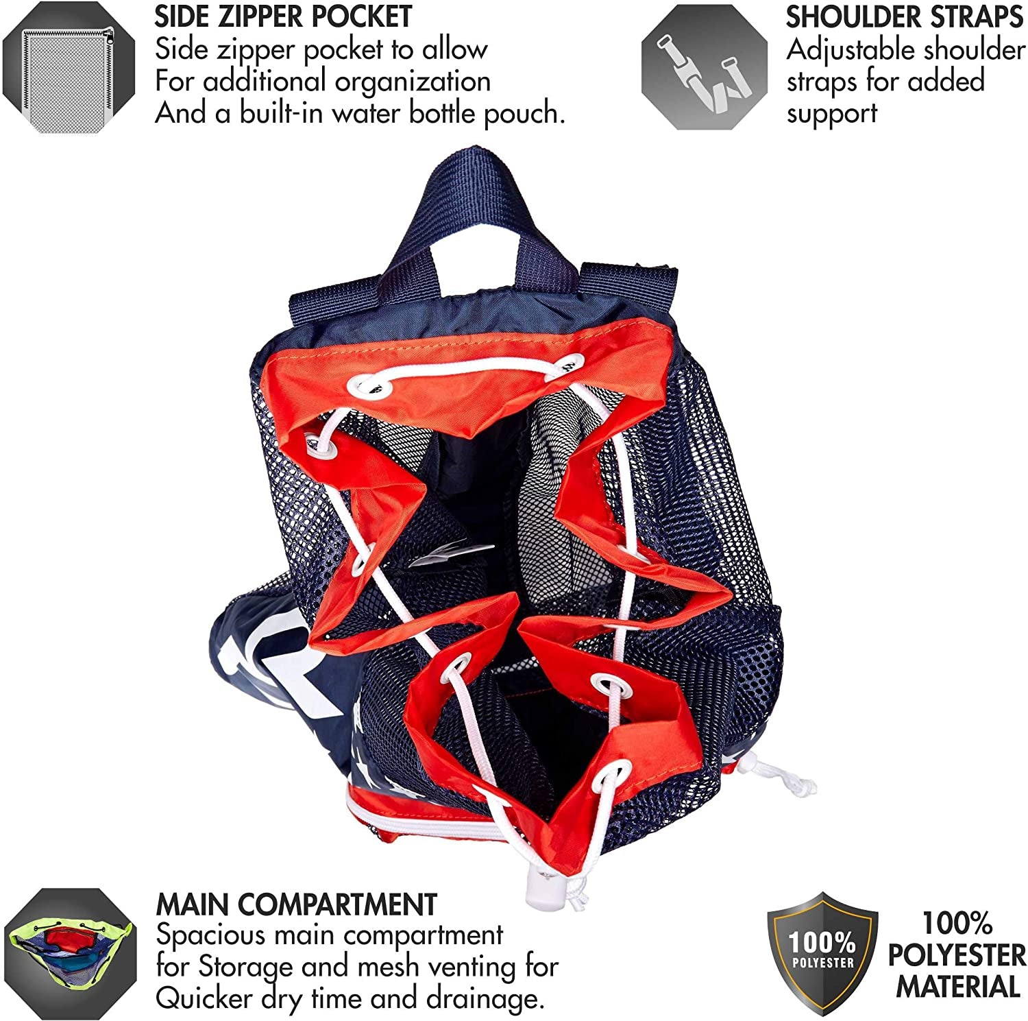 Big Mesh Mummy Backpack for Wet Swimming, Gym, and Workout Gear, Red/Navy, One Size (LBMMB3)