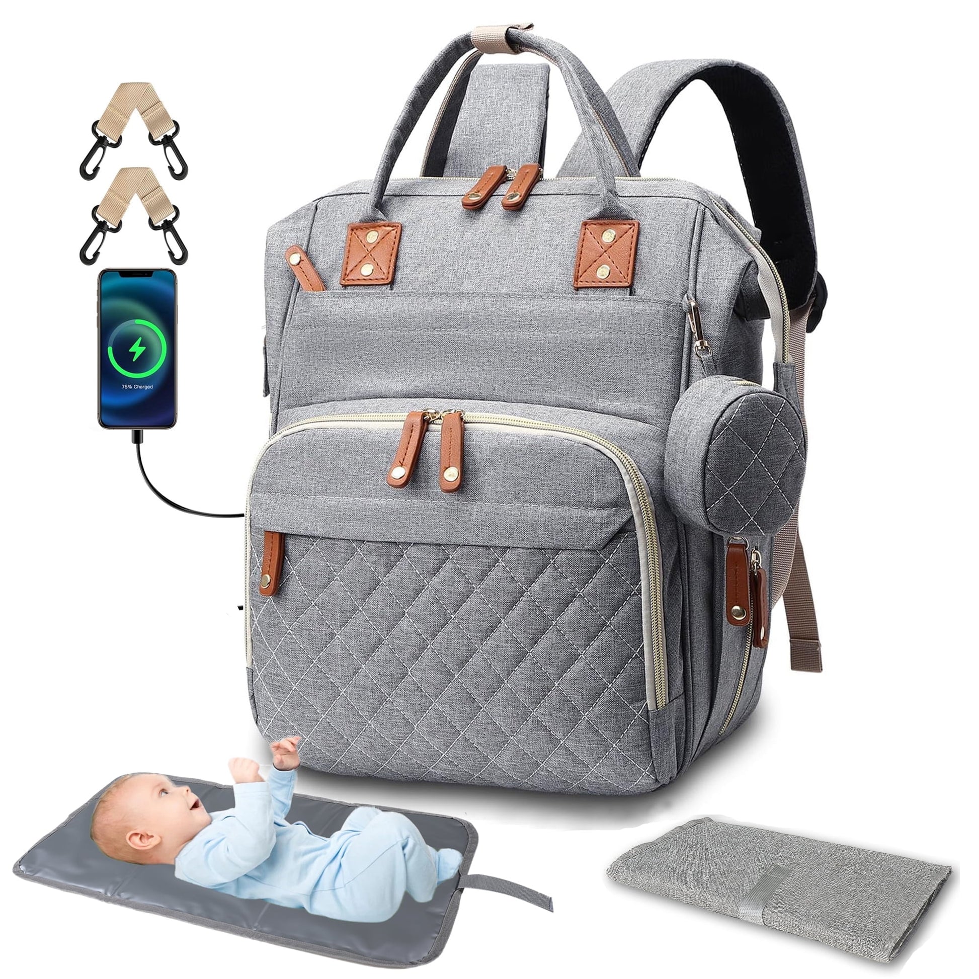 Diaper Bag Backpack, Portable Baby Bag Include Insulated Pocket, 3 in 1 Multi-Functional Travel Baby Diaper Bag with Diapers Changing Pad for Boys and Girls