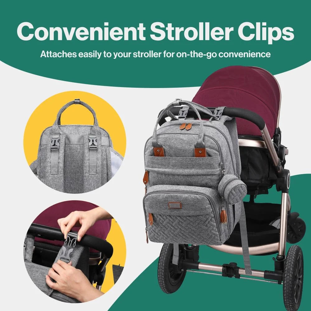 Diaper Bag Backpack with Changing Pad & Stroller Straps, Light Gray, 1 Pc