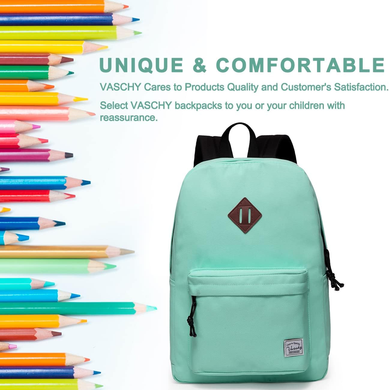 Lightweight Backpack for School, Classic Basic Water Resistant Casual Daypack for Travel with Bottle Side Pockets (Aqua)