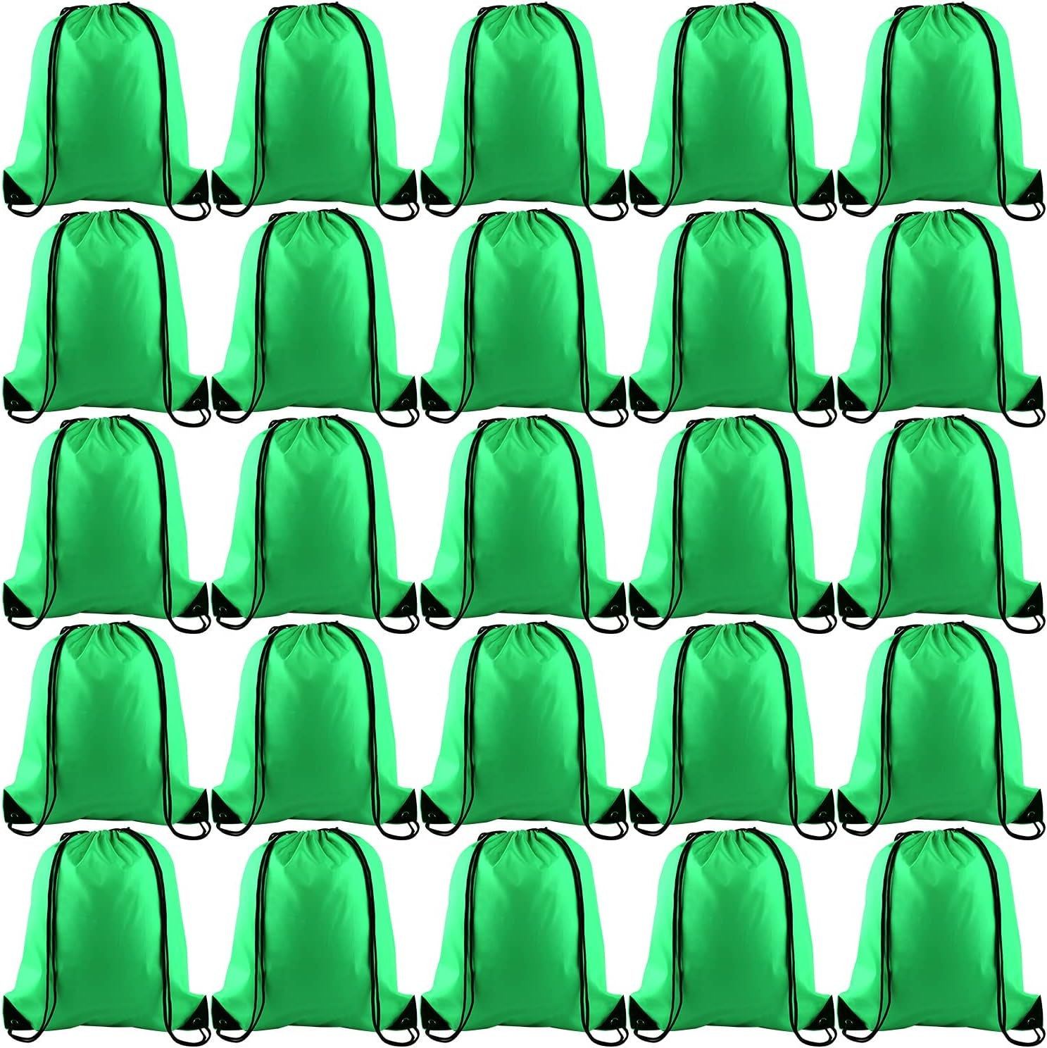 25Pcs Green Drawstring Backpack Bulk Drawstring Bags String Backpack Cinch Gym Backpack for Gym Sport Traveling