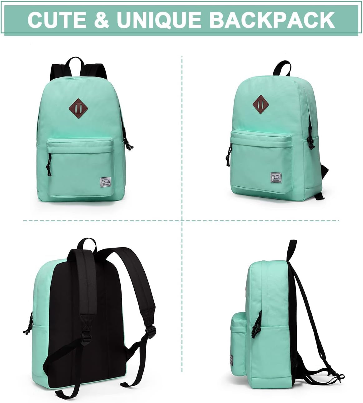 Lightweight Backpack for School, Classic Basic Water Resistant Casual Daypack for Travel with Bottle Side Pockets (Aqua)