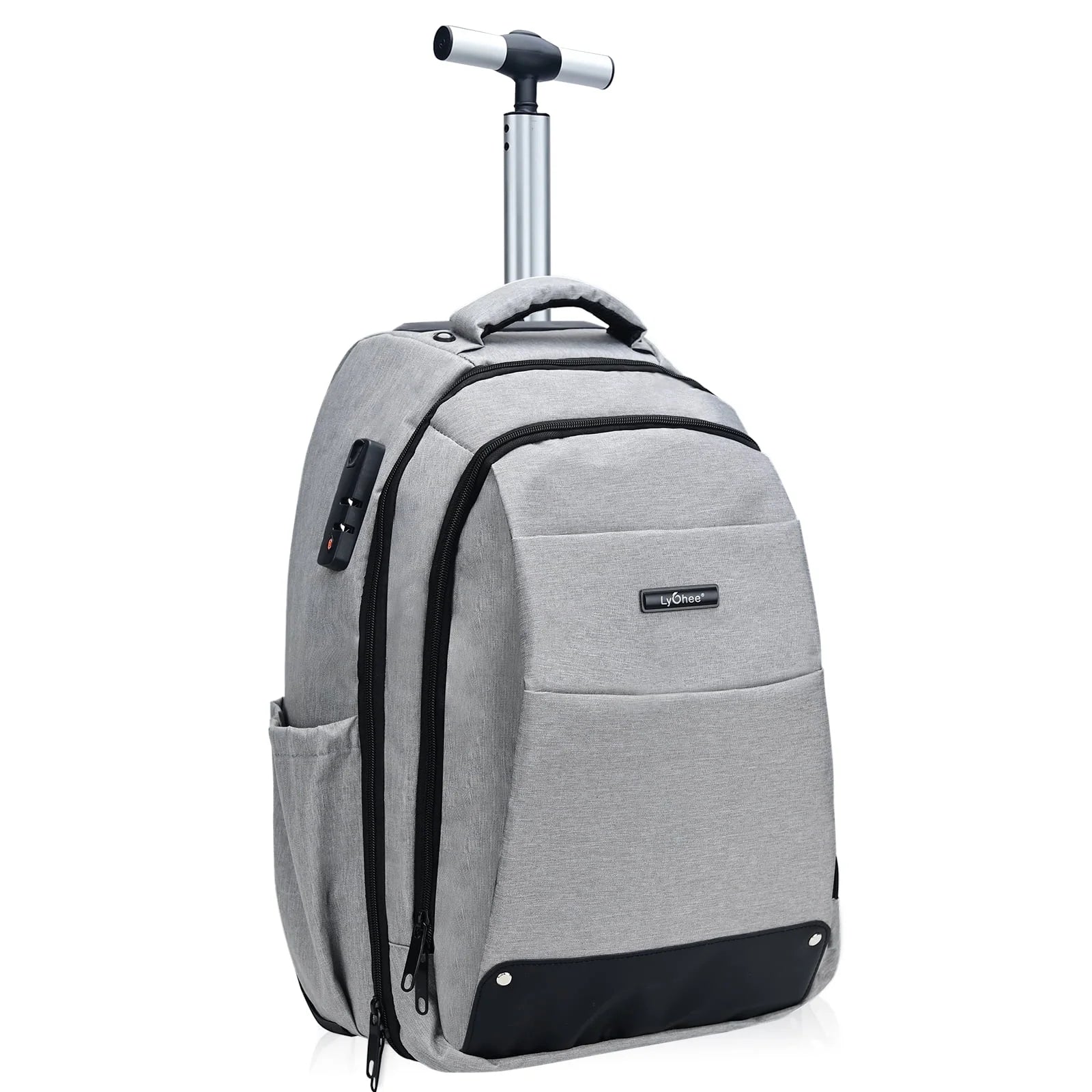 18In Rolling Backpack, Lightweight Unisex Business College Backpacks with Wheels, Waterproof Luggage Trolley Laptop Backpacks with Shoulder Straps, Grey