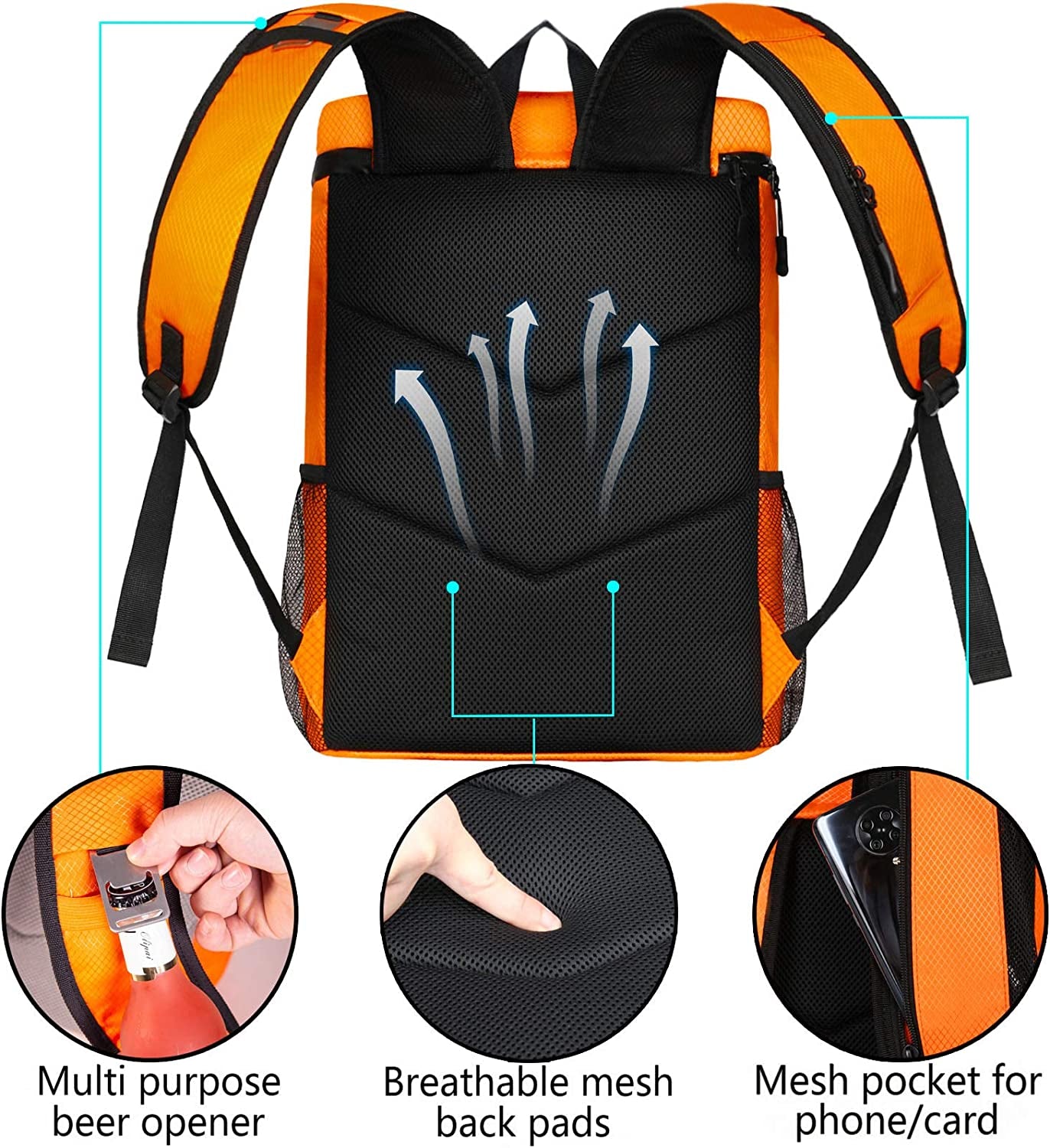 Soft Cooler Backpack Insulated Waterproof Backpack Cooler Bag Leak Proof Portable Small Cooler Backpacks to Work Lunch Travel Beach Camping Hiking Picnic Fishing Beer for Men Women