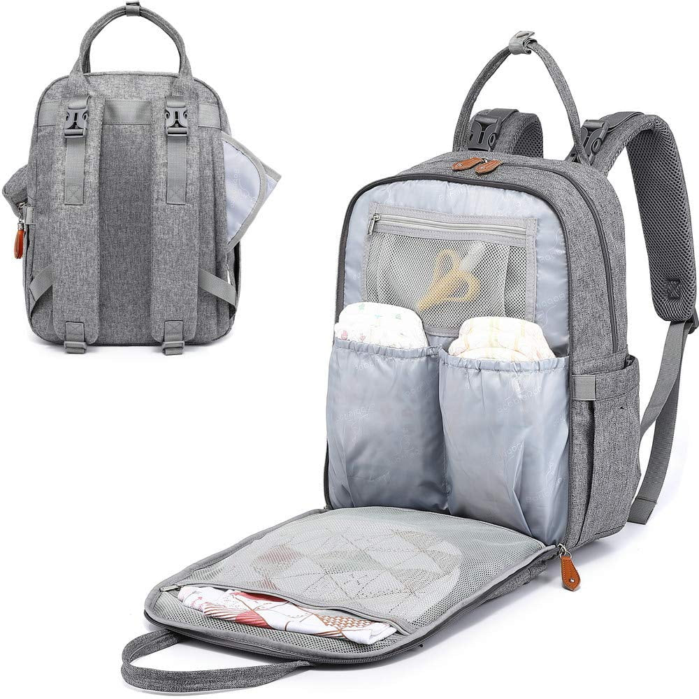 Diaper Bag Backpack with Changing Pad & Stroller Straps, Light Gray, 1 Pc