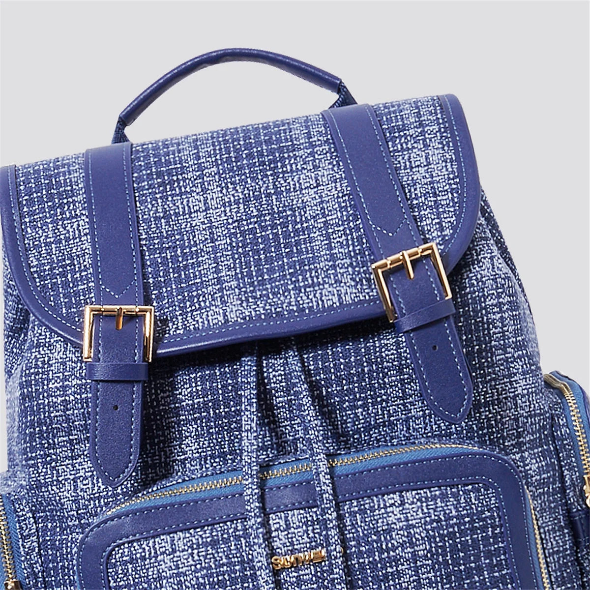 Tweed Backpack Large Capacity Diaper Bag Nappy Organizer Backpack, Blue