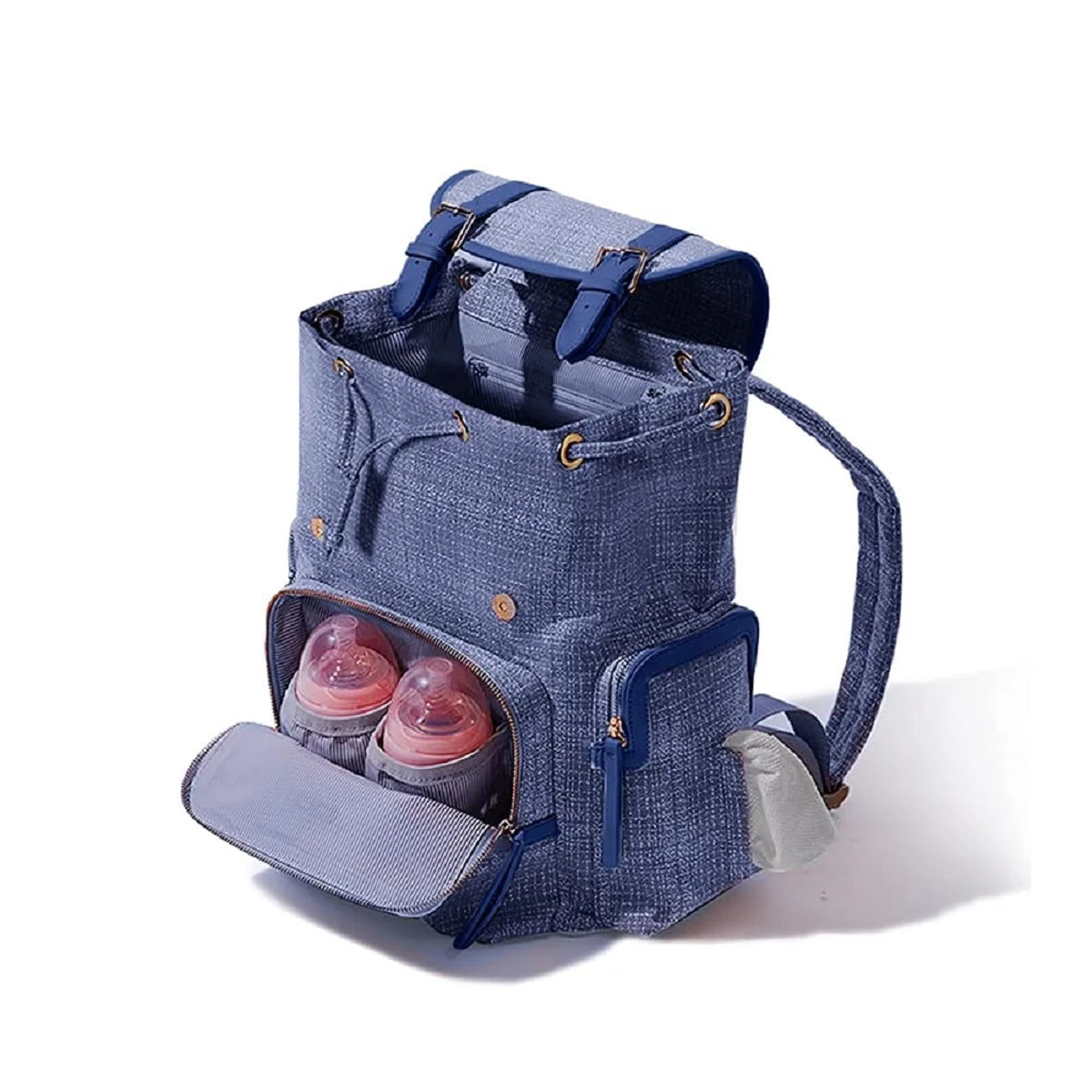 Tweed Backpack Large Capacity Diaper Bag Nappy Organizer Backpack, Blue