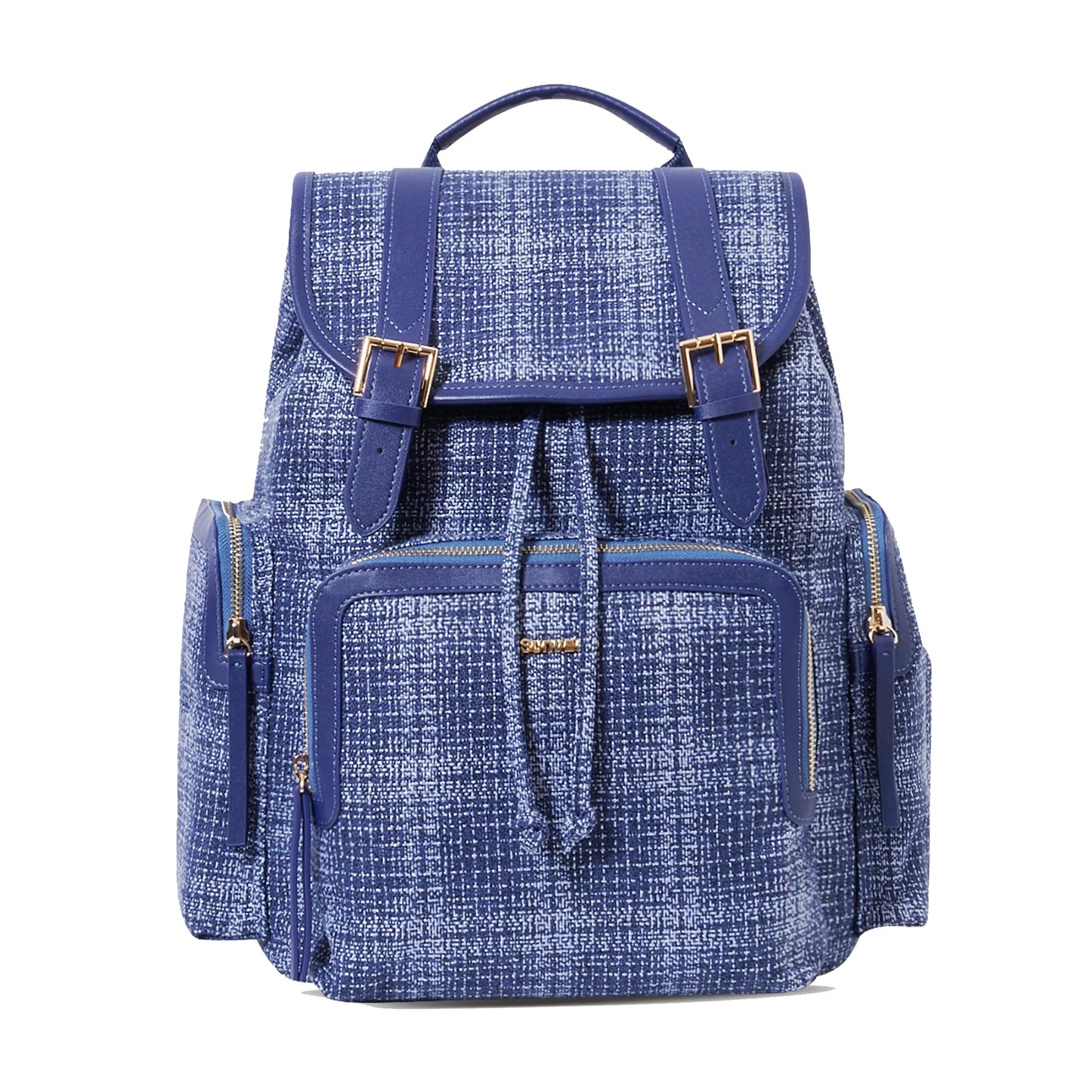 Tweed Backpack Large Capacity Diaper Bag Nappy Organizer Backpack, Blue