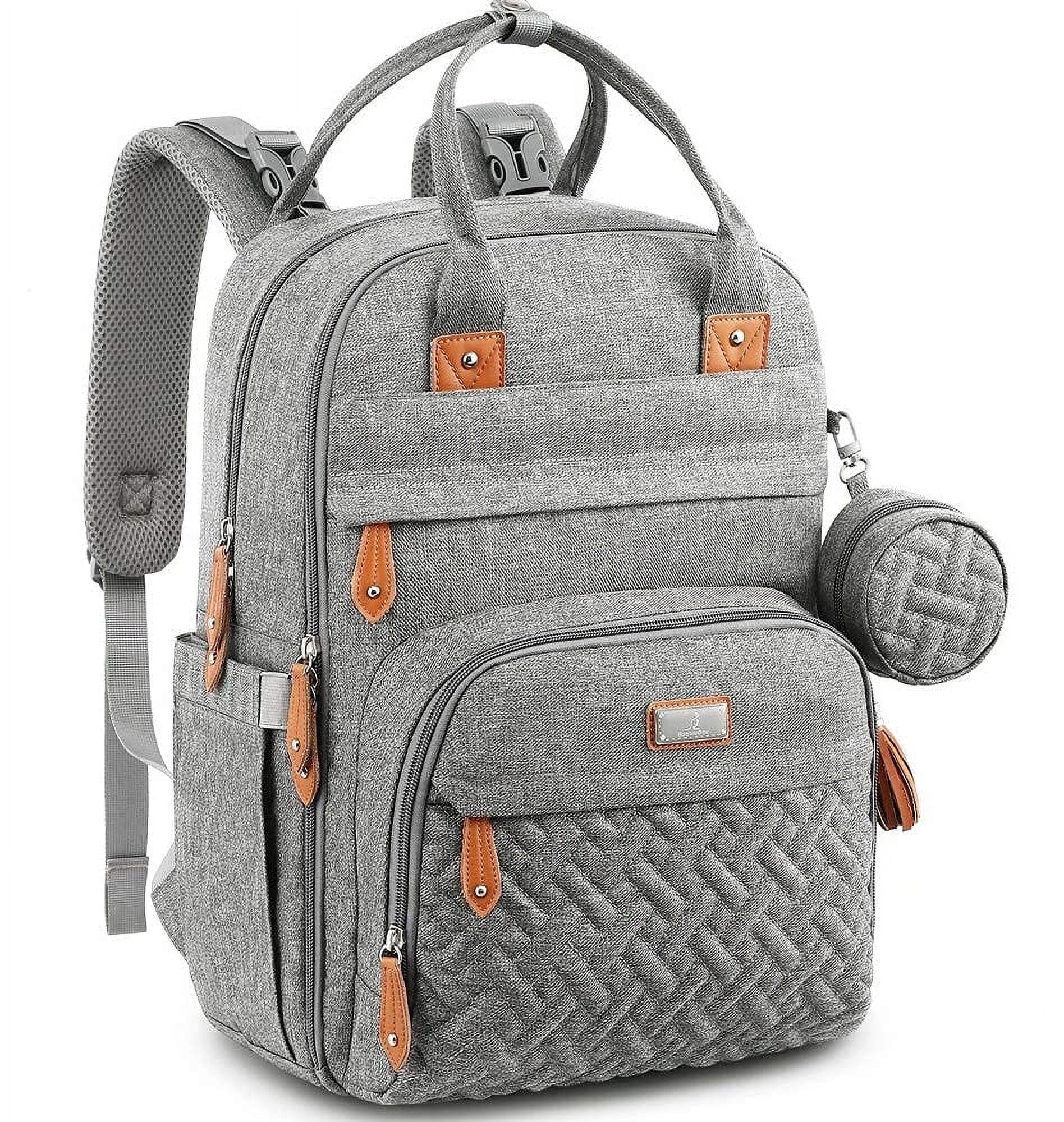 Diaper Bag Backpack with Changing Pad & Stroller Straps, Light Gray, 1 Pc